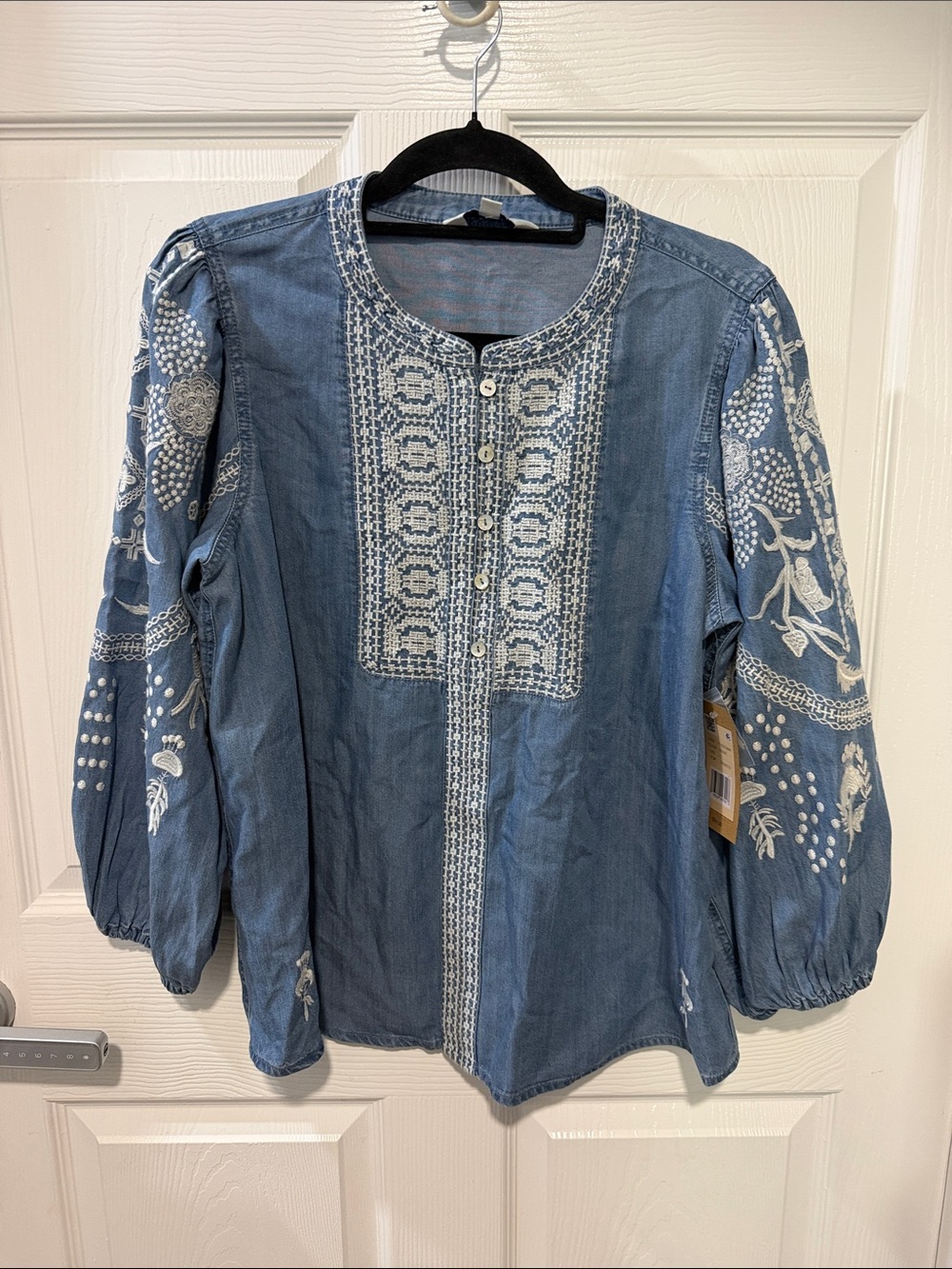 Tru Luxe Jeans Light Blue Embroidered Denim Top